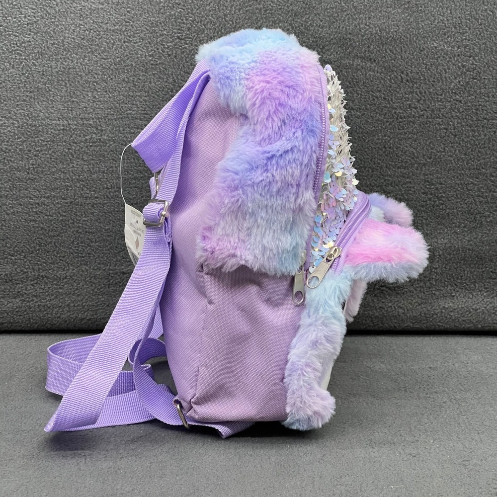 Sequin Plush Cat Mini Backpack Accessories Purple Blue Furry Girls Toddler - Picture 4 of 8